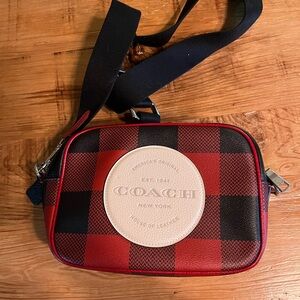 Coach Red and Black Plaid Belt Bag